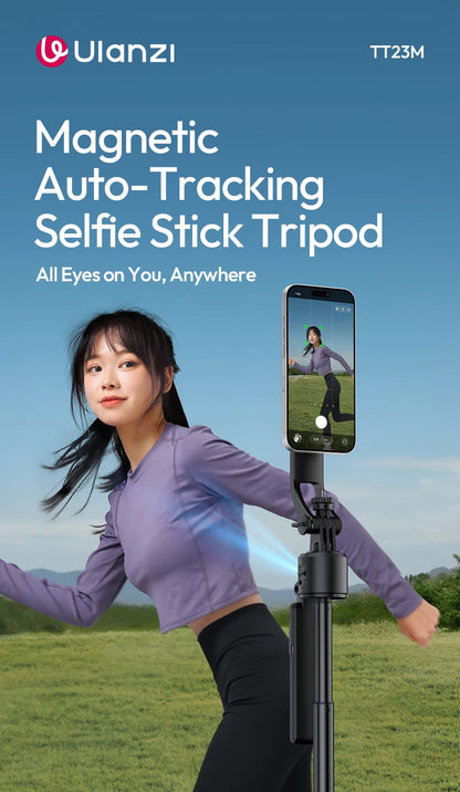 Ulanzi TT23M Magnetic Auto-Tracking Selfie Stick Tripod Smart Face Tracking Selfie Stick Ground Tripod for Outdoor Travel Vlog