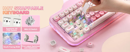 YUNZII C98 Wireless Mechanical Keyboard, 99-Key Hot Swap Gasket Keyboard with Numpad, Custom RGB Backlight,Cute Keeb for Win/Mac