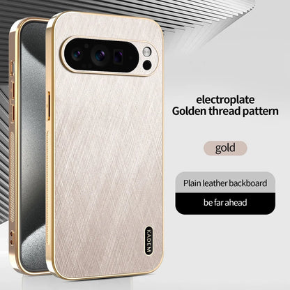 Plating Gold Silk Skin Phone Case for Google Pixel 9 8 7 6 10 Pro XL 8A 7A 6A All Around Protect Shell Leather Shockproof Cover