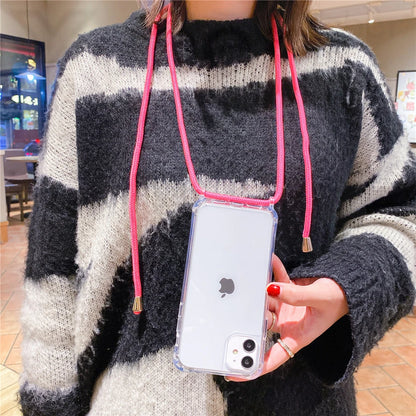 Crossbody Necklace Cord Lanyard Transparent Phone Case For iPhone 16 15 13 Pro Max 12 11 7 8 Plus X XR XS Strap Hang Rope Cover