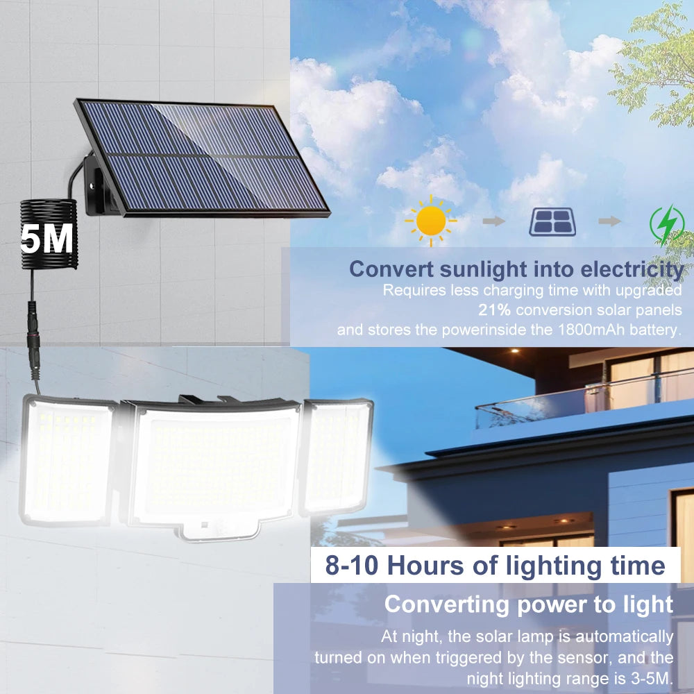 236/366LED Solar Motion Sensor Lights Outdoor Waterproof Solar Floodlight Wall Light 3  Mode Solar Security Lights Garden Yard P