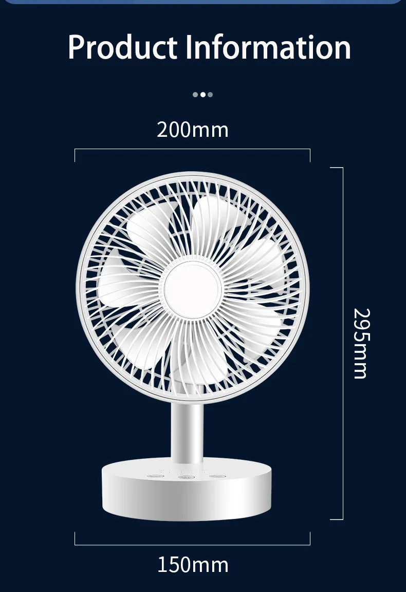 3600mAh USB Desk Fan 4 Speed Adjustable Desktop Table Fan with Strong Wind Quiet Portable Kipas USB Oscillating Fan