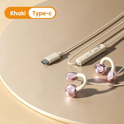 3.5MM/Type C Wired Headphones With Microphone HiFi Sound Ear Clip Non-in-ear Wired Earphones for iphone 15 16 17 Samsung
