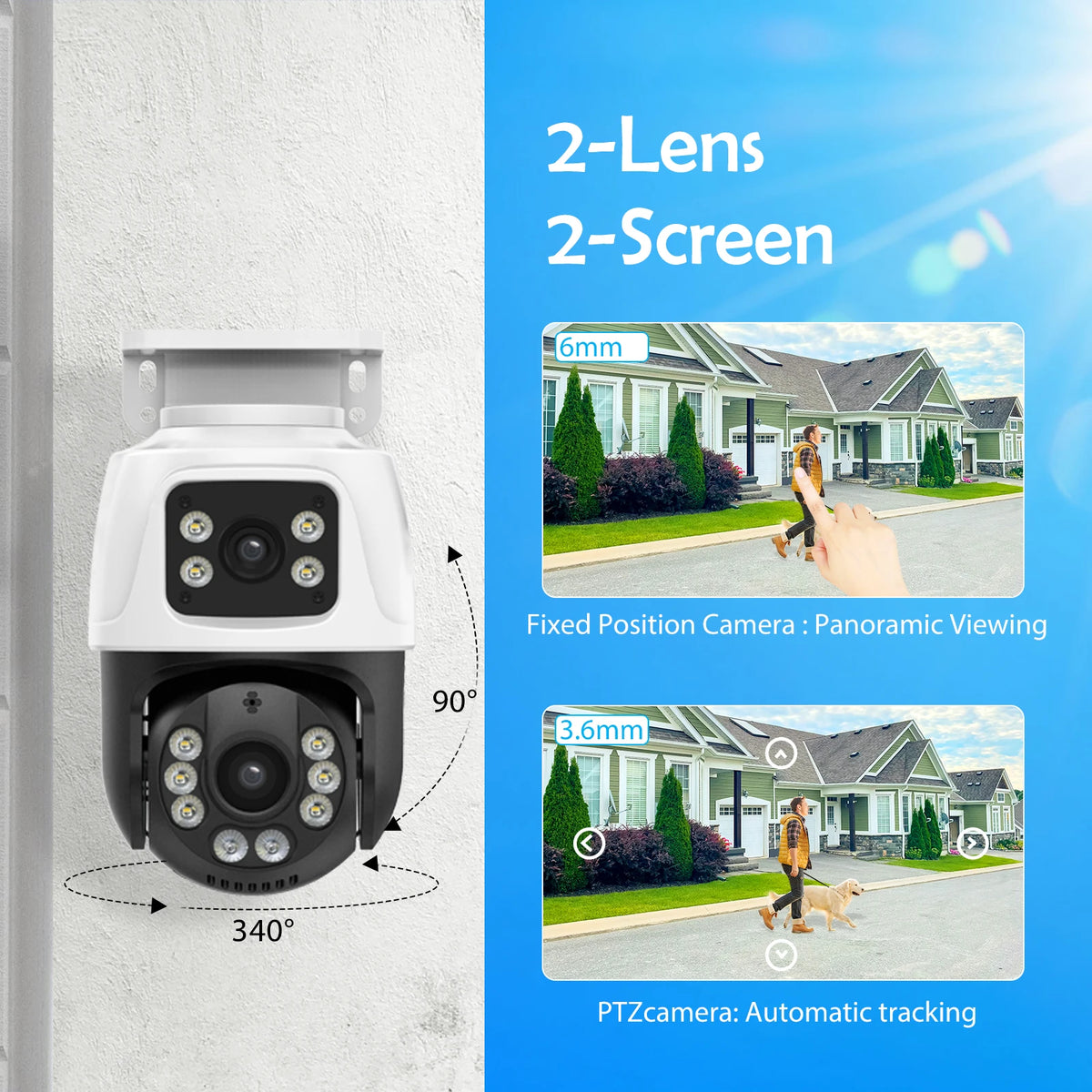 Gadinan 6MP Dual Lens PTZ POE IP Camera Outdoor Home Video Security Surveillance Motion Detection CCTV Support Onvif XMEye iCSee