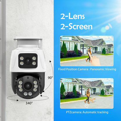 Gadinan 6MP Dual Lens PTZ POE IP Camera Outdoor Home Video Security Surveillance Motion Detection CCTV Support Onvif XMEye iCSee