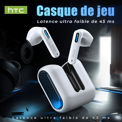 HTC Wireless Bluetooth Earphones Low Latency Gaming Headphones USB-C 30Hrs Playback Comfortable Earbuds With Noise Canceling Mic
