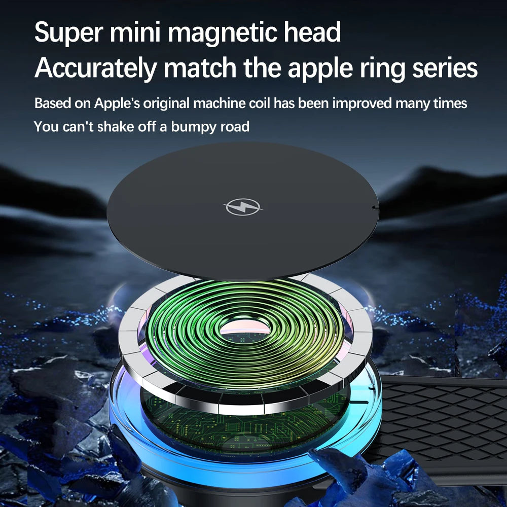 AIXXCO Car Phone Holder Magnetic Wireless Charger 15W Fast Charging Car Charger Holder For iPhone 16 15 14 13 Pro Max