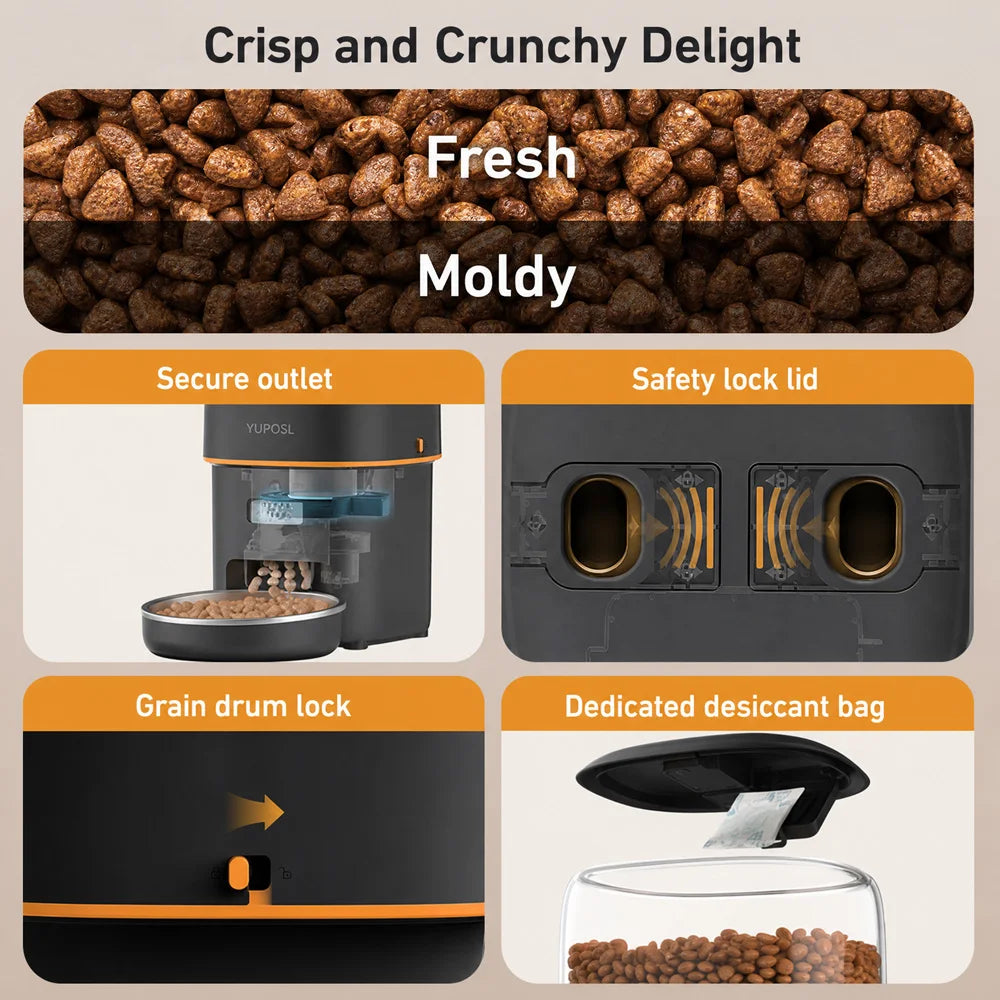 NITYERS 4L Automatic Cat Feeder, Smart Pet Food Dispenser with Key Control, Voice Recorder, Dual Power Supply, Timed Auto Dog Feeder with Stainless Steel Bowl