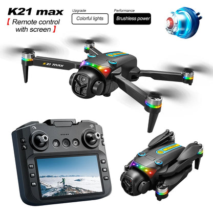 ZNLYRION K21MAX Foldable Brushless Drone With Screen Remote EIS Dual Electric Camera Optical Flow Hover Colorful LED Light RC Quadcopter
