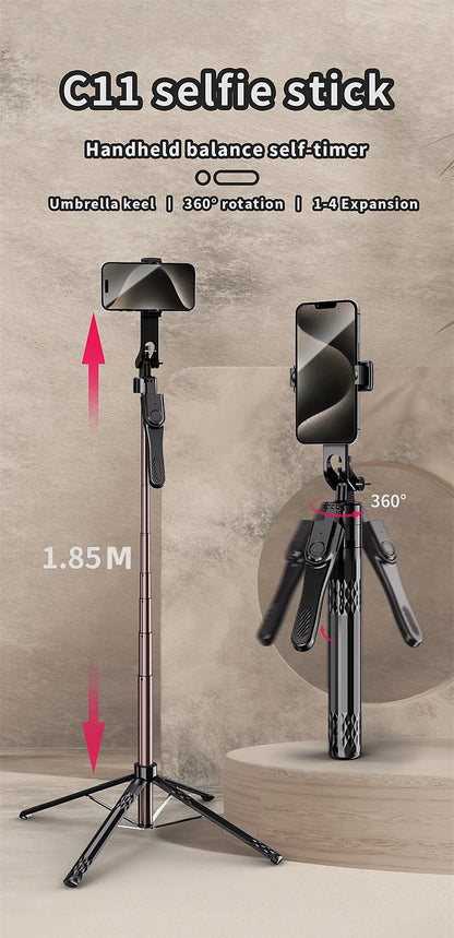 FANGTUOSI Long 185cm 360 Rotation Stabilizer, Selfie Stick Tripod for Smartphone Camera With Bluetooth Shutter for Live Video