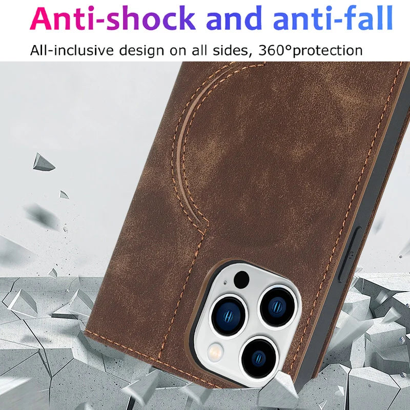 For Magsafe Wallet Leather Flip Case For iPhone 12 13 14 15 16 Pro Max mini Magnetic Wireless Charging Book Folio Cover