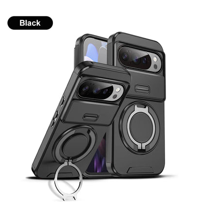 Heavy Duty Rugged Phone Case for Google Pixel 10 9  Pro XL 7 8 9 10 Pro 8A 9A Cases with Sliding Lens Cover Ring Kickstand Funda