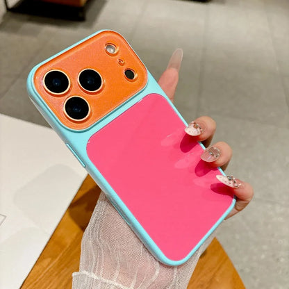 Fashion Dopamine Color-Block Phone Case for IPhone 18 Pro Max 17 16 15 14 Pro Max Candy-Color Glass Back Shockproof Phone Case