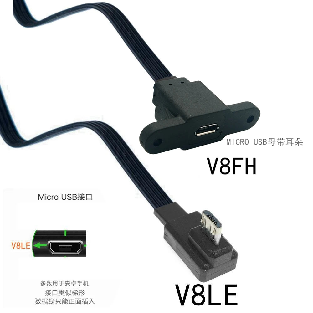 5CM 10CM 20CM MicroUSB panel mounting connector female Micro USB 5-pin.extension cable 30cm 50cm, with screw holes