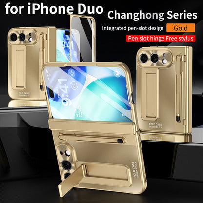Suitable for iPhone Duo Folding Case Tempered Film Stylus Hinge Stand Protects Back Cover-Phone Case Funda