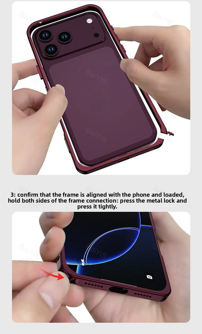 Luxury Metal Alloy Lens Protector Frame Phone Case For iPhone 18 17 16 15 14 13 Pro Max Plus Heat Dissipation Shockproof Cover