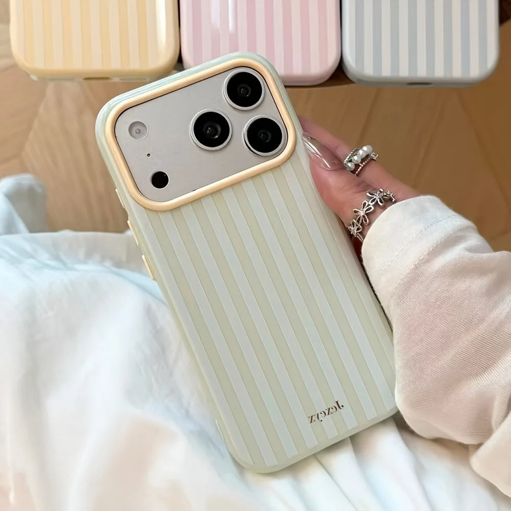 Luxury Korean Fashion Stripes Candy Color Soft Phone Case for iPhone 17 Pro 16 15 14 13 12 Pro Max 16E Shockproof Silicone Cover