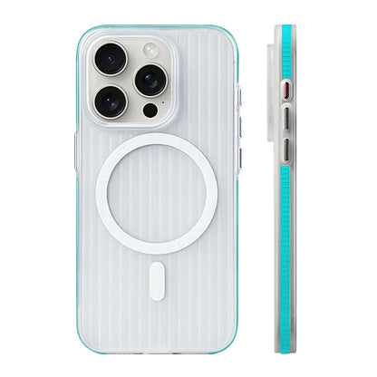 Geometric 3D Stripes Wireless Charging MagSafe Phone Case For iPhone 14 15 18Pro Max 15 13 Pro 16 Anti-fall Bumper Frosted Cover