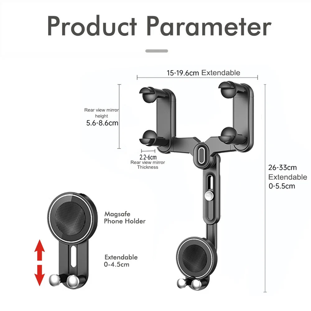 Universal Magnetic Car Mirror Mobile Phone Holder – 360° Rotation, Adjustable – For Car Navigation