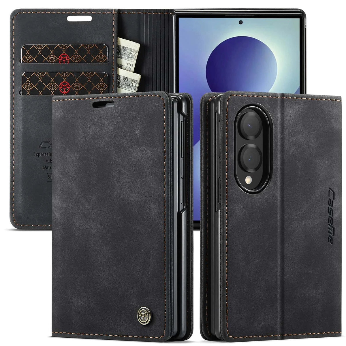 Shockproof Leather Case for Samsung Galaxy Z Fold 8 Flip Wallet Folio Card Holder Magnetic Clasp Protective Cover with Stand