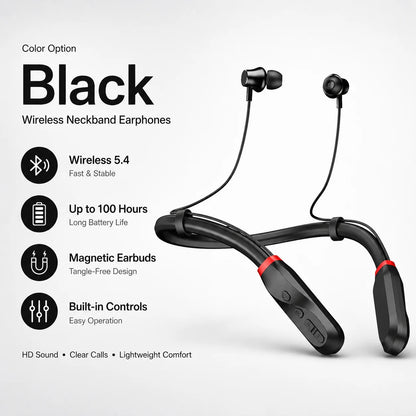 Bluetooth 5.4 Neckband Wireless Earbuds with Mic, 100H Standby Stereo Magnetic Sports Headphones for Running, Gym, Travel, Phone