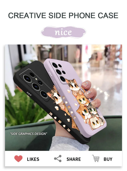 Cute Soft Cat Phone Case For Samsung Galaxy S25 S24 S23 S22 S21 S20 S10 S10E Ultra Plus FE Note 20 Ultra Plus Cover