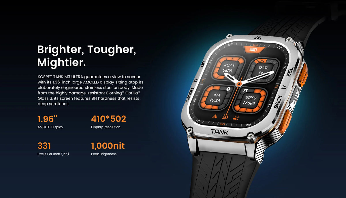 KOSPET TANK M3 Ultra GPS Smart Watch Men Military Grade Compass Altimeter Barometric 480mAh 60Day Battery IP69K 5ATM Waterproof