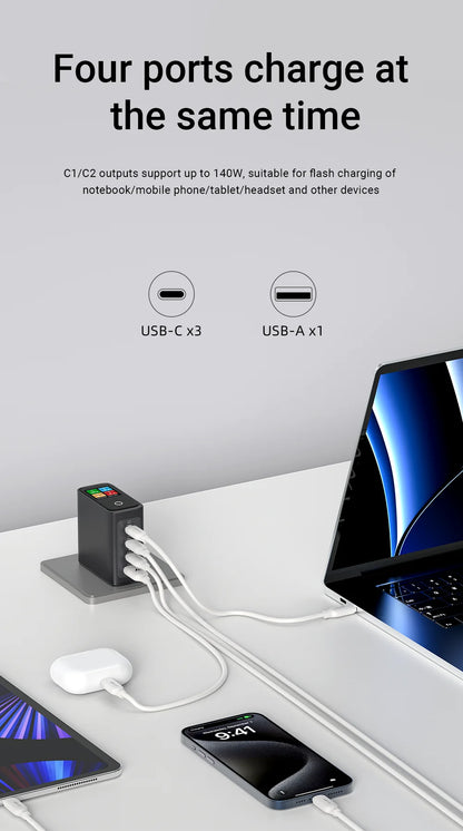 ACEFAST US Plug GaN 140W Fast Charging Phone Charger LED Display Screen For iPhone 17/16 Pro Max USB C USB A Wall Travel Adapter
