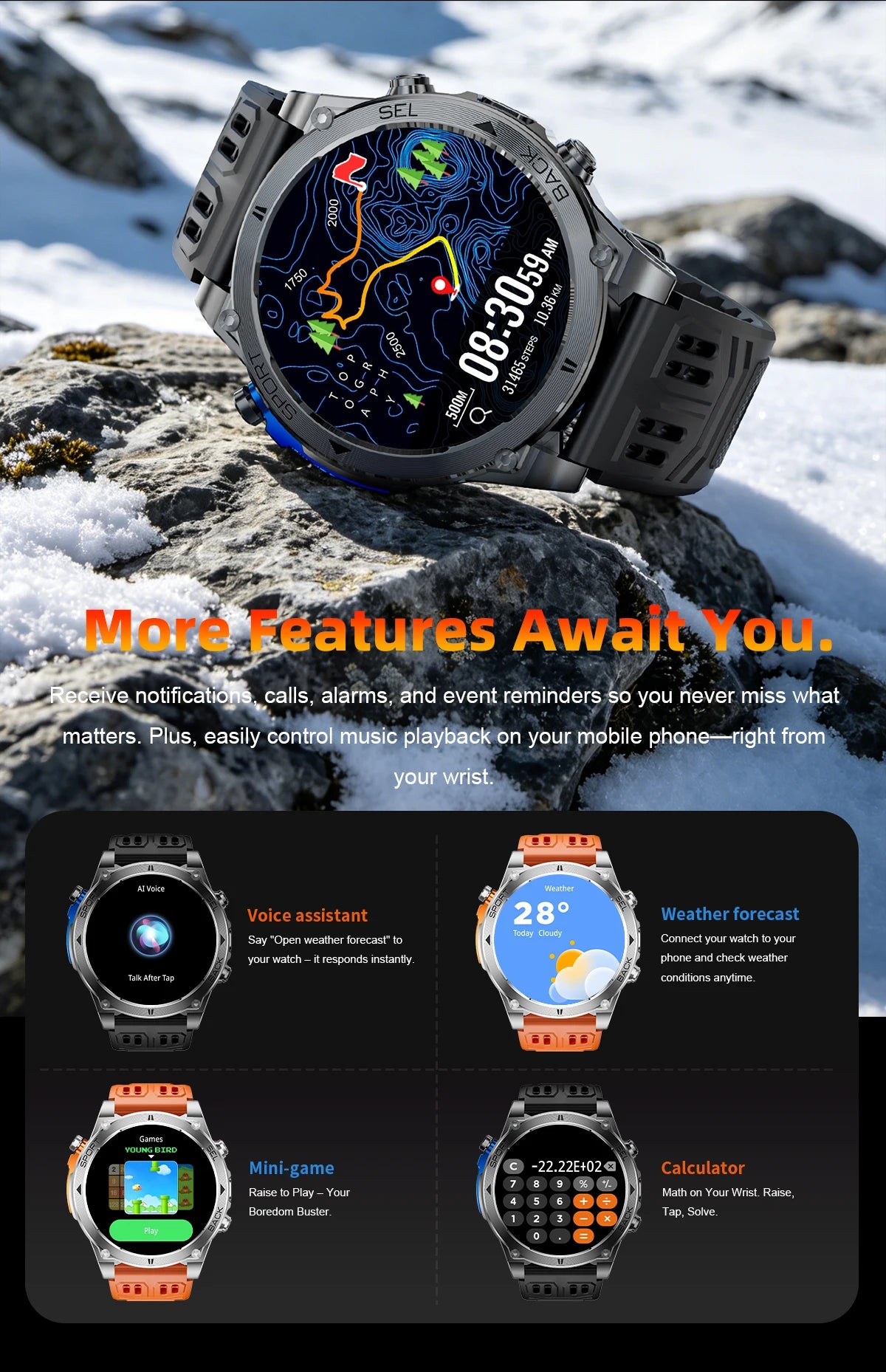 2026New T-RX4 Ultra GPS Smart Watch For Men 6-star GPS Positioning 10ATM Waterproof 850mAh Battery Compass 170+Sports Smartwatch