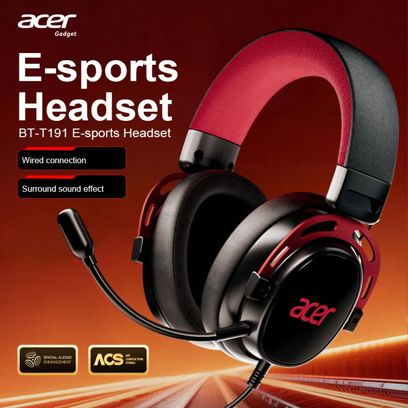 Acer Ohw346 Wired Gaming Headset with Ultra-High-Definition Large Diaphragm Spatial Surround Audio, Soft and Skin-Friendly Materials, Fully Encloses the Ear for Comfortable Wearing Without Applying Pressure on the Head