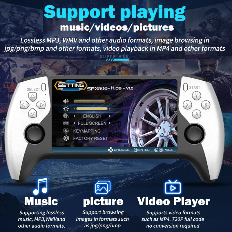 SF3500 Retro Handheld Video Game Console Linux System 5.0 Inch 854*480 IPS Screen 3000mAh Portable Pocket Video Games Player