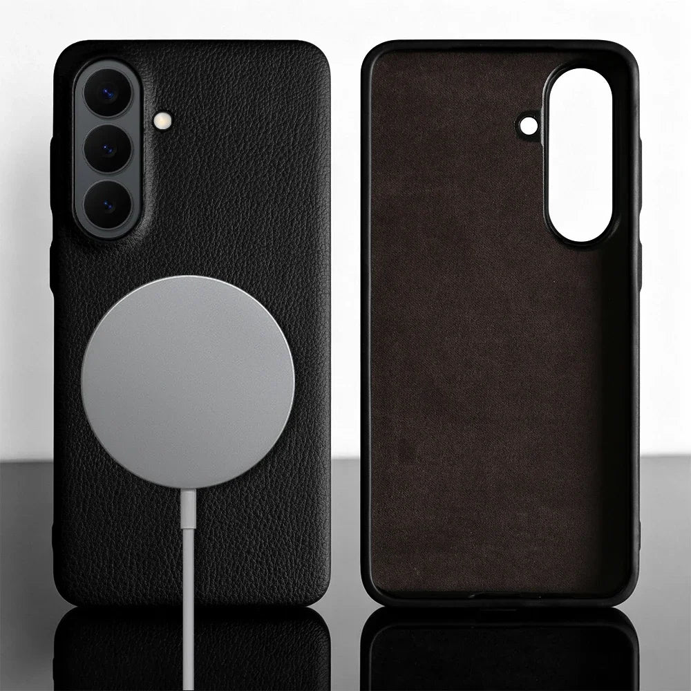 For Magsafe Case For Samsung Galaxy S26 Ultra S24 Plus S25 Edge S23 S21 S20 FE Note 20 S22 Ultra Phone Case Leather Back Cover