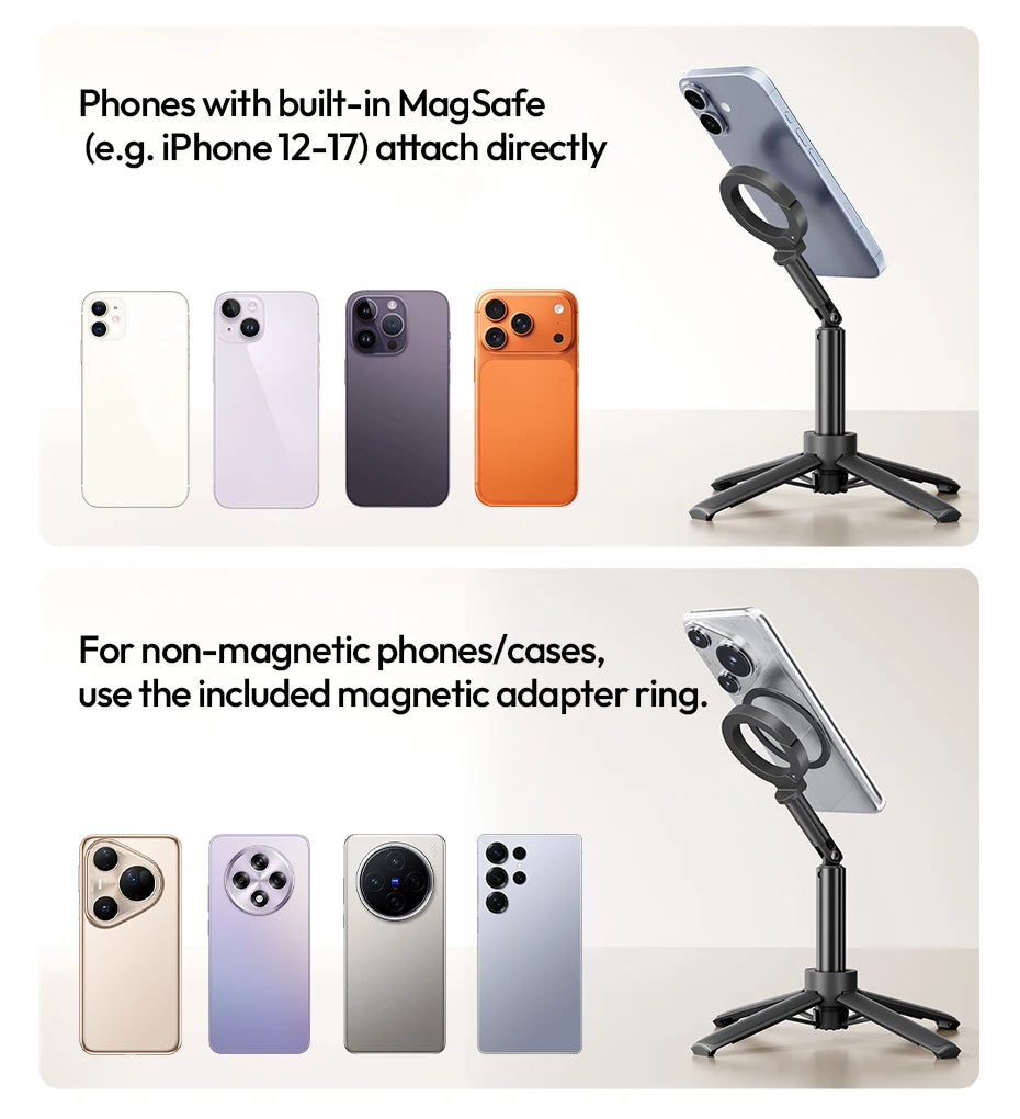Ulanzi MT71 Magnetic Mini Selfie Stick Telescoping Pole Phone Handle Desktop Tripod for iPhone 17 16 15 14 Android for Travel