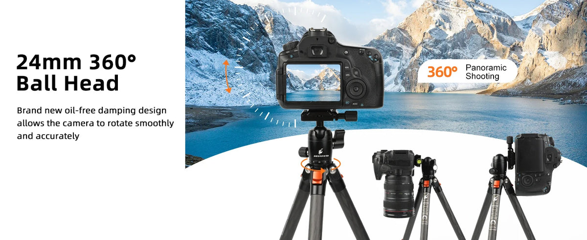 BESnfoto BX-T2561 Carbon Fiber Camera Tripod, Ball Head with Phone Holder & Carry Bag, Professional Travel Photo Tripod