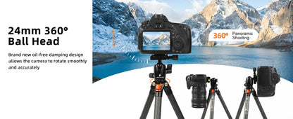 BESnfoto BX-T2561 Carbon Fiber Camera Tripod, Ball Head with Phone Holder & Carry Bag, Professional Travel Photo Tripod