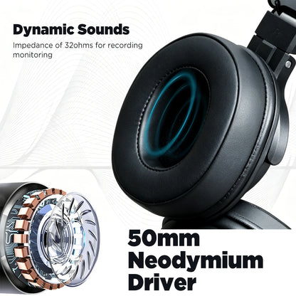DMH10 Over-Ear Studio Monitor Headphones, Electric Drum Stereo Headphone for Drummers, with Deep Bass, Noise Isolation, 3m Cable