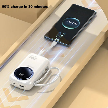 CCC Certified 20000mAh Mini Power Bank, 22.5W PD Fast Charging Built-in Cable, Portable Charger for iPhone Samsung Airplane Safe