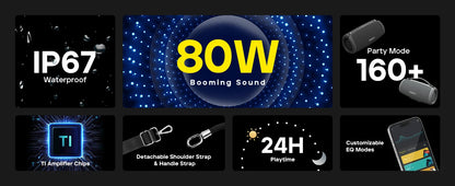 Tribit StormBox Lava 80W Bluetooth Speaker Portable Wireless Speaker IP67 24H Playtime Deep Bass XBass TWS Pairing Outdoor Party
