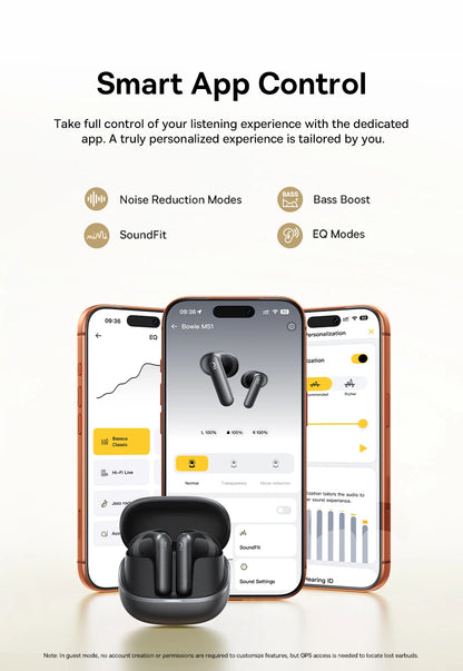 Baseus Bowie MS1 -55dB Adaptive ANC Earbuds Semi-In-Ear Wireless Bluetooth 6.0 Earphones Stable Fit Ear Hi-Res Audio Headphone