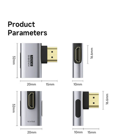 Hagibis HDMI to HDMI Adapter Right Angle 90 Degree Male to Female HDMI 2.1 Coupler  Cable Extender Connector Conventer L-Shaped