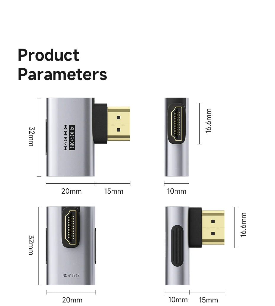 Hagibis HDMI to HDMI Adapter Right Angle 90 Degree Male to Female HDMI 2.1 Coupler  Cable Extender Connector Conventer L-Shaped