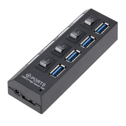 GRWIBEOU High Speed USB HUB 3.0 5Gbps USB 3.0 4 Ports HUB Newest Compact Lightweight Portable Adapter Hub with Power Supply