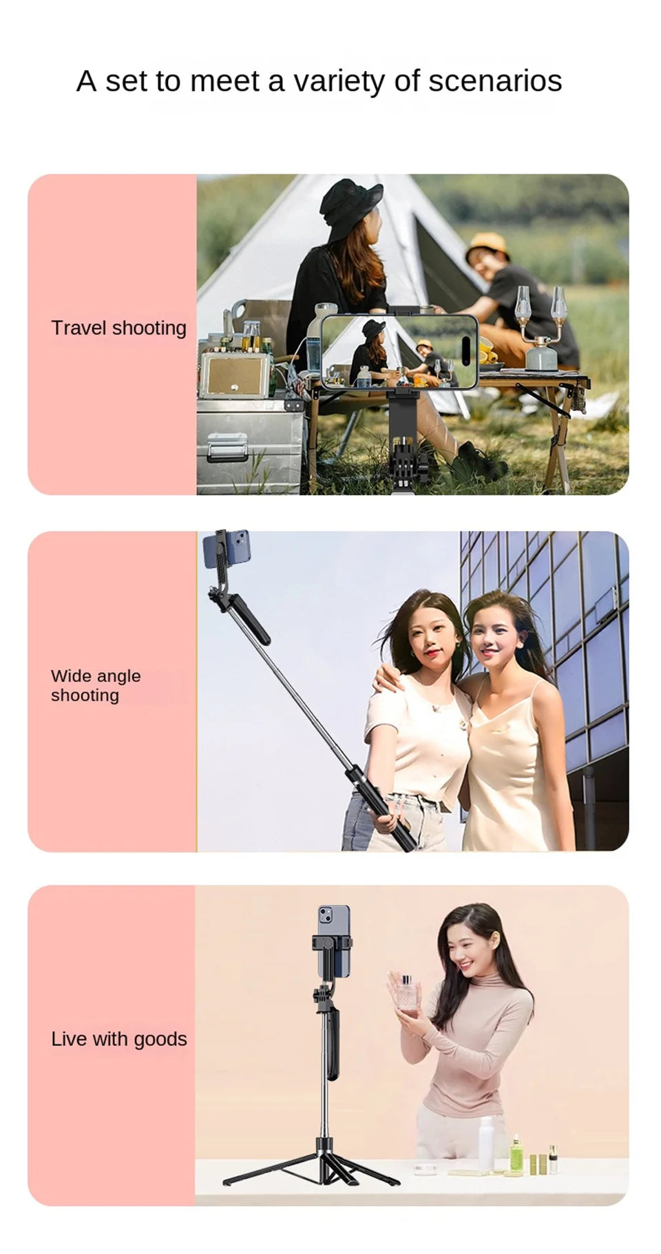 Roreta New 1.7M 360° Rotation Tripod for Smartphone Camera, Phone Holder with Bluetooth Shutter, Wireless Selfie Stick Brackets