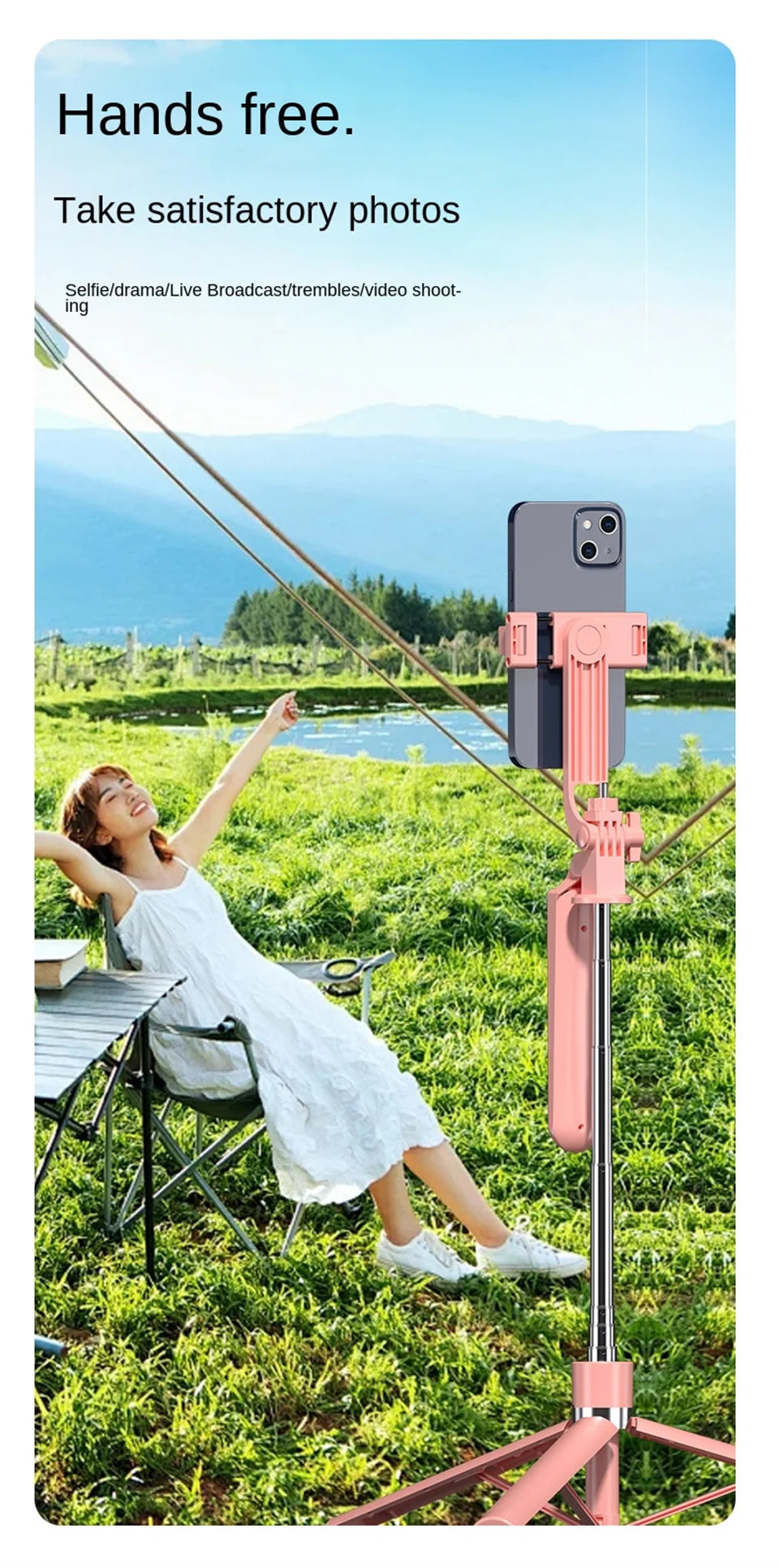 Roreta New 1.7M 360° Rotation Tripod for Smartphone Camera, Phone Holder with Bluetooth Shutter, Wireless Selfie Stick Brackets