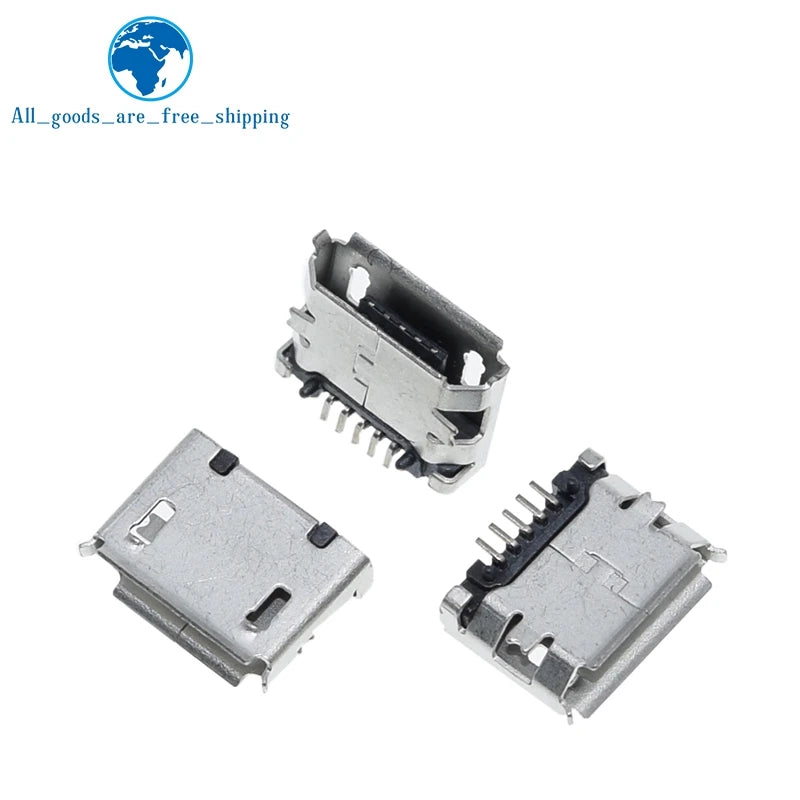 TZT 10pcs/100PCS Micro USB 5pin Female Usb Socket Flat mouth four legs socket mini usb connector