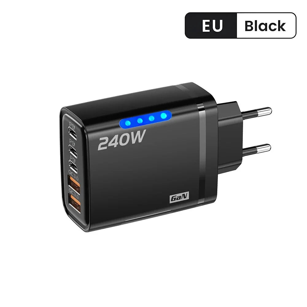 240W USB C Phone Charger Fast Charging Wall Adapters 100W 6A 3 In 1 USB-A to 3 ×Type-C Data Cables For iPhone 15 Samsung Xiaomi
