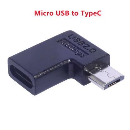 90 Degree Right Up Down Angled Micro USB Male to Type C Female Extension Adapter for Laptop PC Chargers Converter