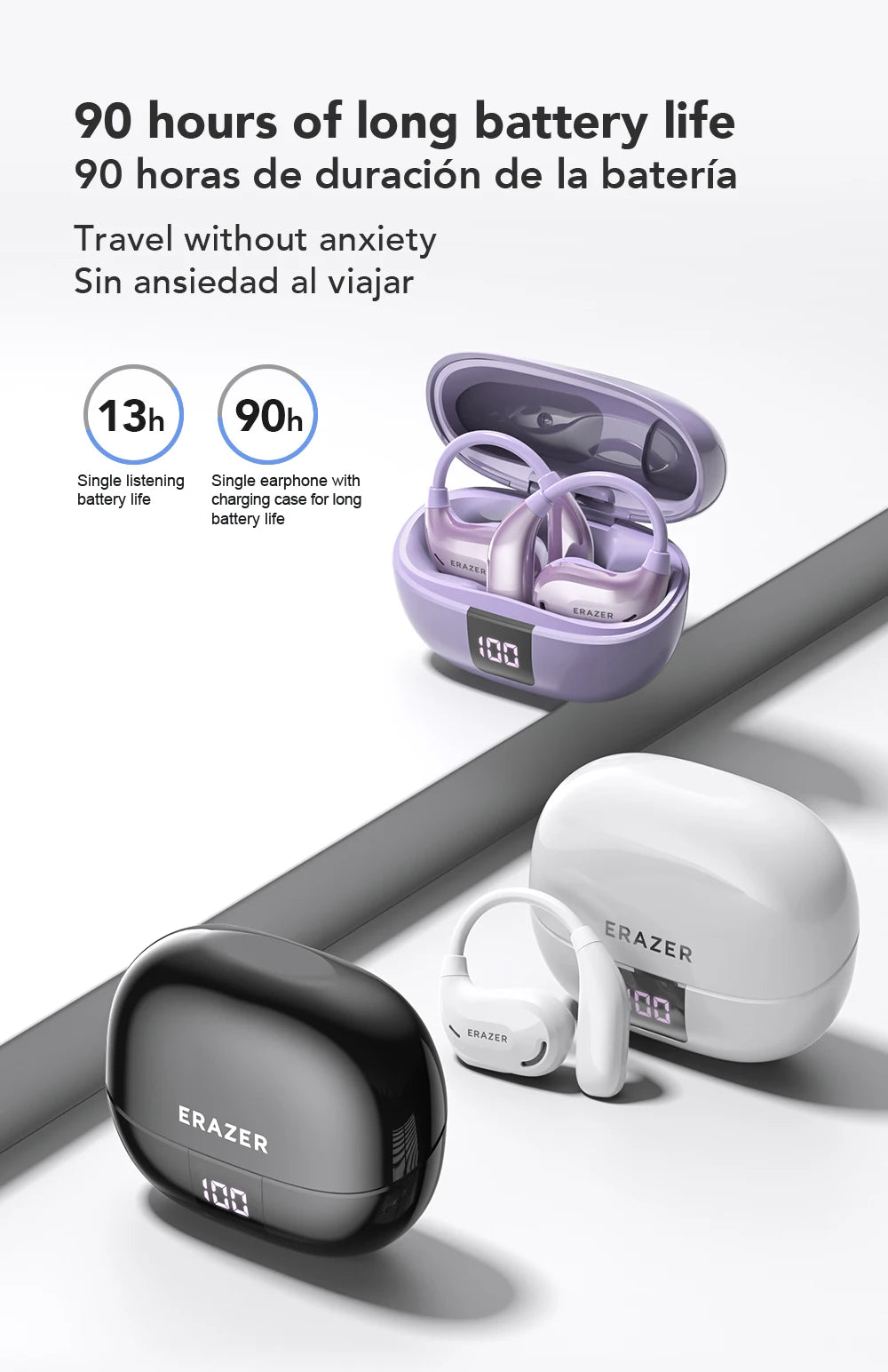 Erazer XT66 Intelligent Translator Earphone Wireless Headphones Bluetooth Earbuds Real-time Translate Equalizer APP Built-in Mic