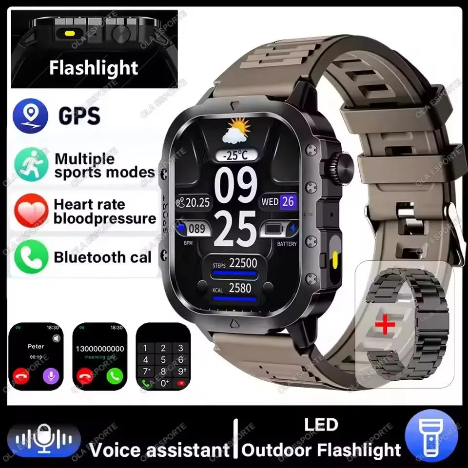 2026 New Rugged Military GPS Smart Watch Men Bluetooth Call Health Monitoring Sports 5ATM Waterproof Smartwatches Man Pk HT30