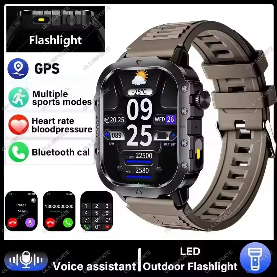2026 New Rugged Military GPS Smart Watch Men Bluetooth Call Health Monitoring Sports 5ATM Waterproof Smartwatches Man Pk HT30